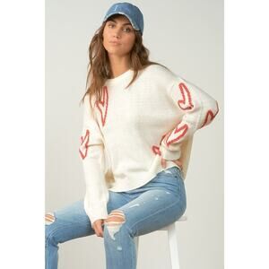 NWT Elan Heart Sweater XL White Ivory Soft Plush
